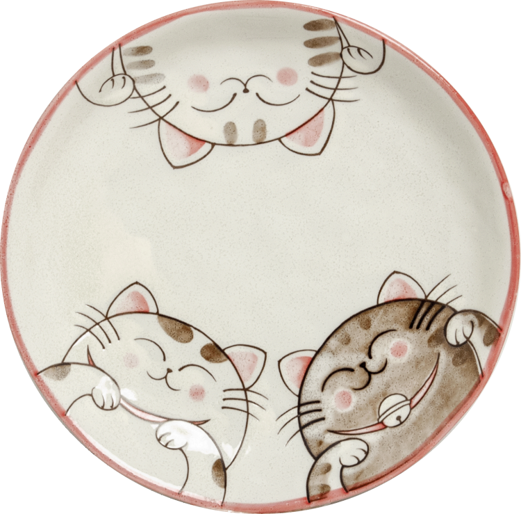 Komplet Dwóch Talerzy Do Sushi z Motywem Trzy Kotki 19,5cm EDO JAPAN
