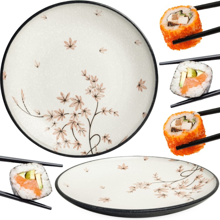 Ceramiczny Biały Talerz Do Serwowania Sushi Liść Klonu 25,5cm EDO JAPAN