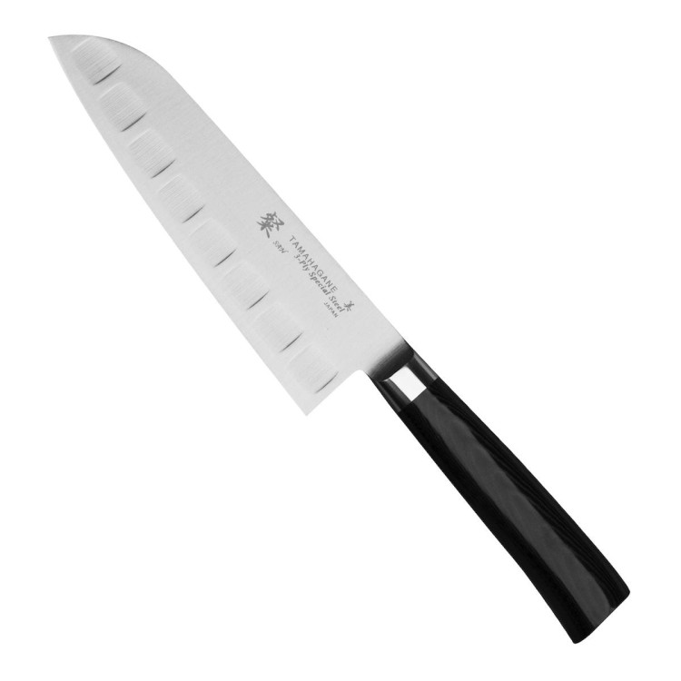 Tamahagane SAN Black VG-5 Japoński Nóż Santoku Żłobiony 17,5cm