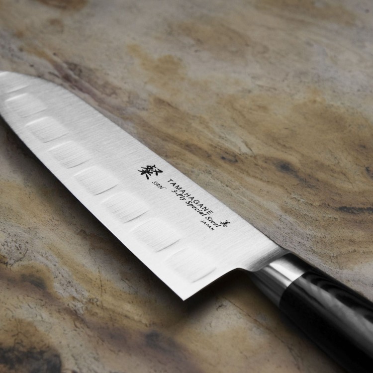 Tamahagane SAN Black VG-5 Japoński Nóż Santoku Żłobiony 17,5cm