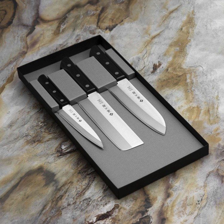 Zestaw 3 Noży Tojiro Basic VG-10 Japoński Uniwersalny 13,5cm i Nakiri 16,5cm i Santoku 16,5cm