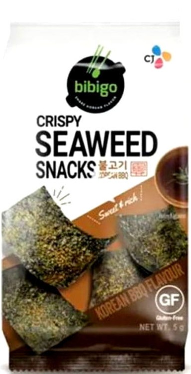 Nori Snacks Koreańska Chrupiąca Przekąska Prażone Algi Barbecue BBQ 5g BIBIGO