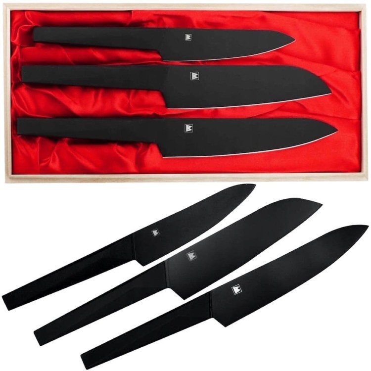 Satake Black Japoński Zestaw 3 Noży w Drewnianym Pudełku HG8682W