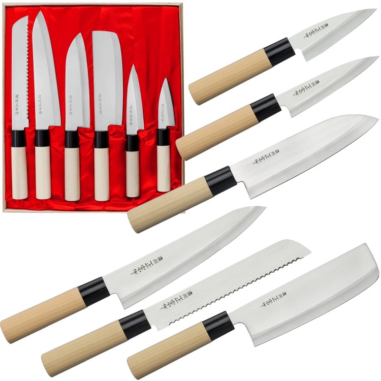 Satake Megumi 420J2 Japoński Zestaw 6 Noży w Drewnianym Etui HG8582W