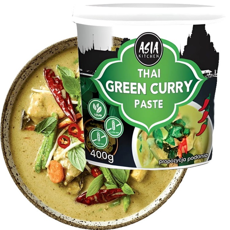 Zielona Bardzo Ostra Pasta Curry Vegan Bez Glutenu 400g ASIA KITCHEN