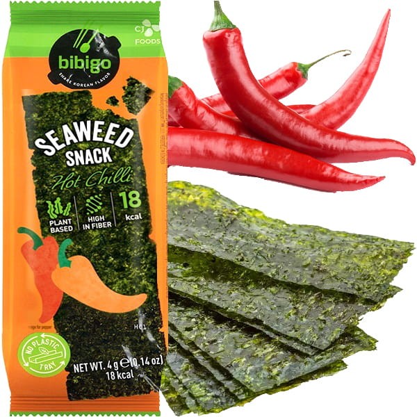 Nori Snacks Koreańska Chrupiąca Przekąska Algi Hot Chilli 4g BIBIGO