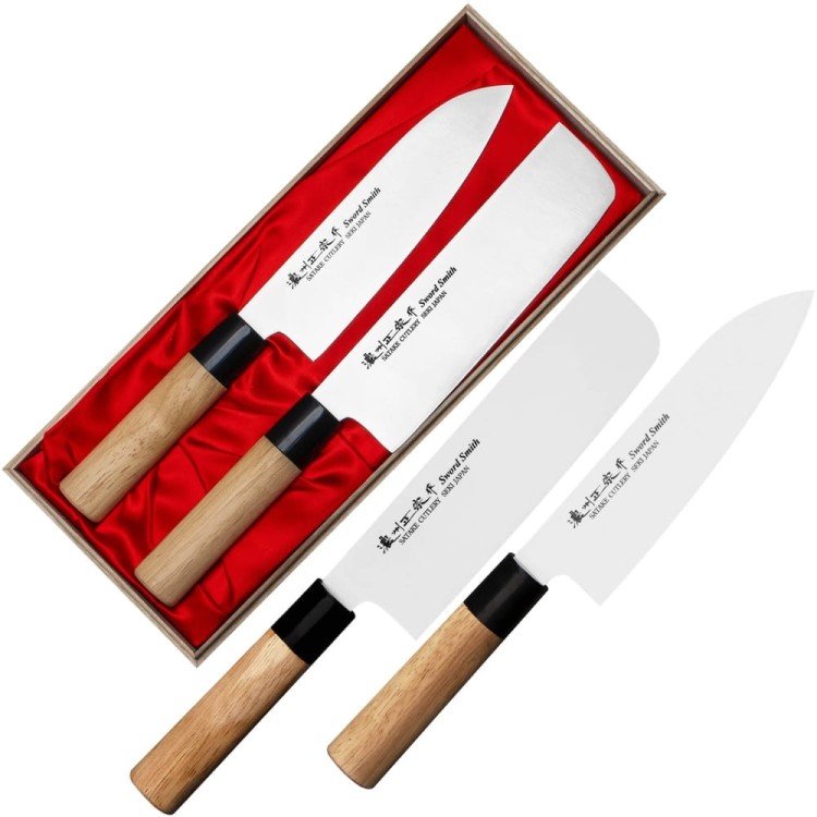 Satake Misaki Japoński Zestaw 2 Noży Nóż Santoku 17cm i Nakiri 16cm