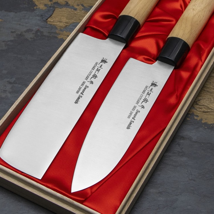 Satake Misaki Japoński Zestaw 2 Noży Nóż Santoku 17cm i Nakiri 16cm