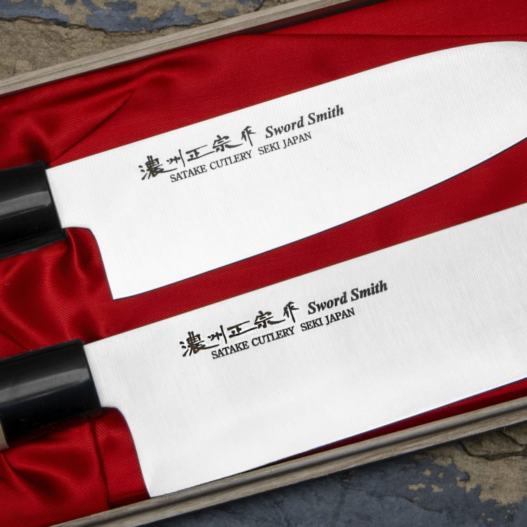 Satake Misaki Japoński Zestaw 2 Noży Nóż Santoku 17cm i Nakiri 16cm