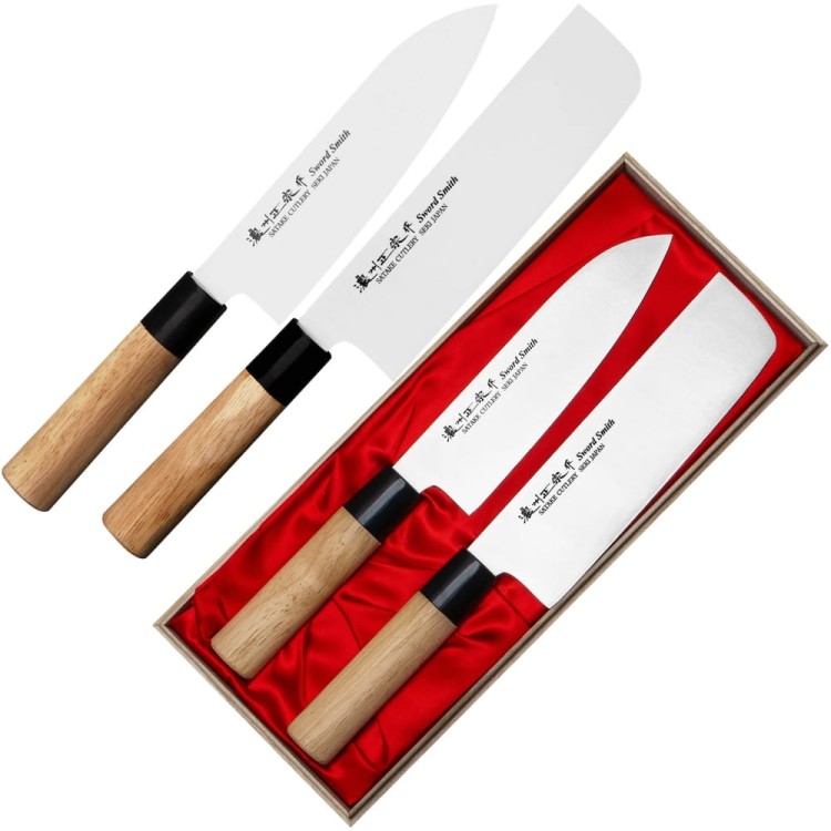 Satake Misaki Japoński Zestaw 2 Noży Nóż Santoku 17cm i Nakiri 16cm