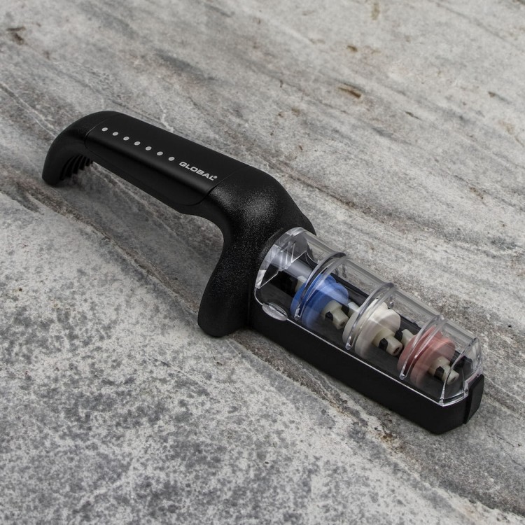 Global Japońska Ceramiczna Ostrzałka Wodna 3 Fazowa Do Ostrzenia Noży Czarno-Biała G-913/BW