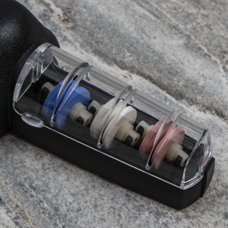 Global Japońska Ceramiczna Ostrzałka Wodna 3 Fazowa Do Ostrzenia Noży Stalowo-Czarna G-913/SB