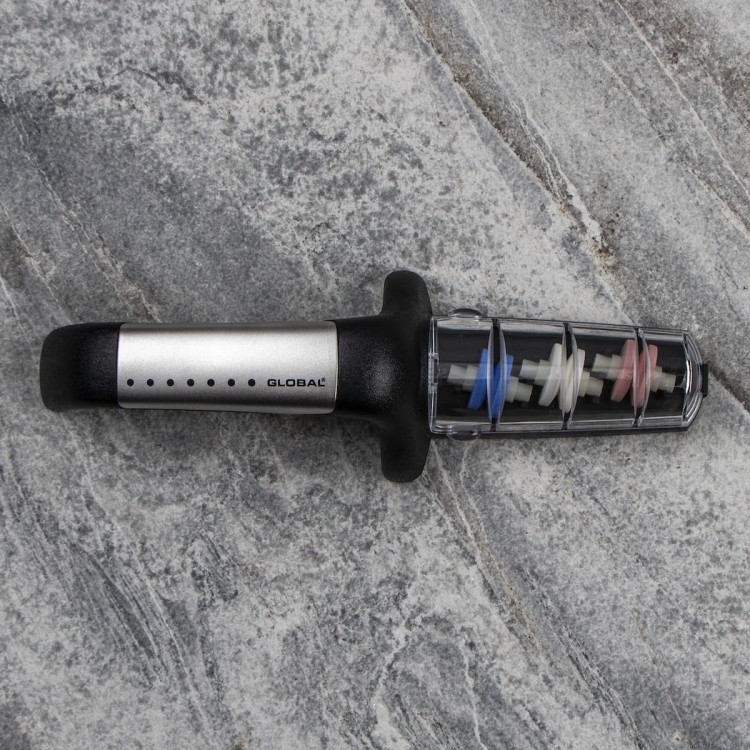 Global Japońska Ceramiczna Ostrzałka Wodna 3 Fazowa Do Ostrzenia Noży Stalowo-Czarna G-913/SB