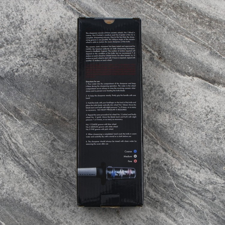 Global Japońska Ceramiczna Ostrzałka Wodna 3 Fazowa Do Ostrzenia Noży Stalowo-Czarna G-913/SB