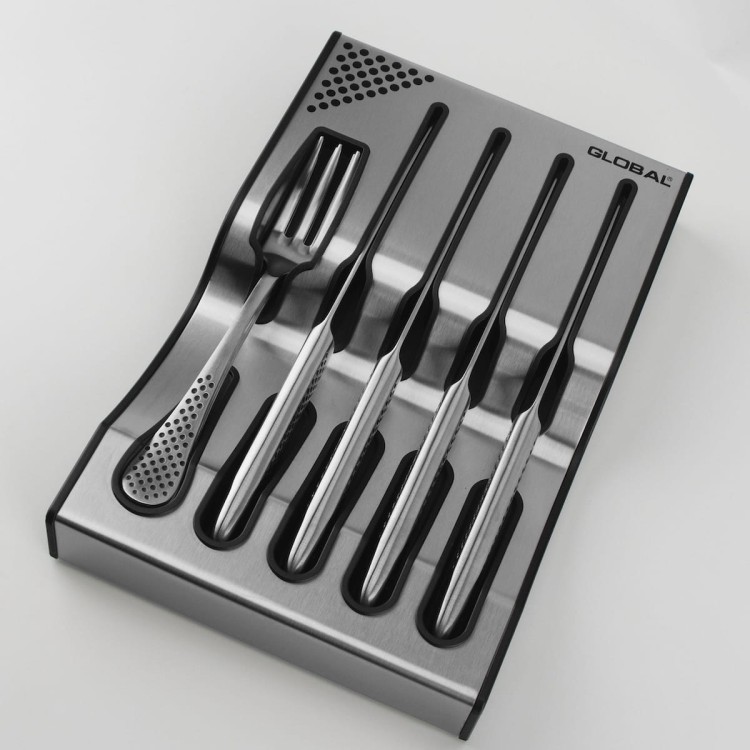 Global Japoński Zestaw Noży Do Steków Dla 4 Osób z Bazą Global Dock Steak Set G-88/4012R