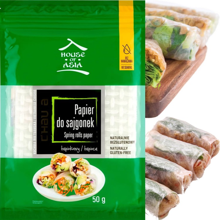 Papier z Tapioki Do Sajgonek i Spring Rolls Bezglutenowy 50g HOUSE OF ASIA