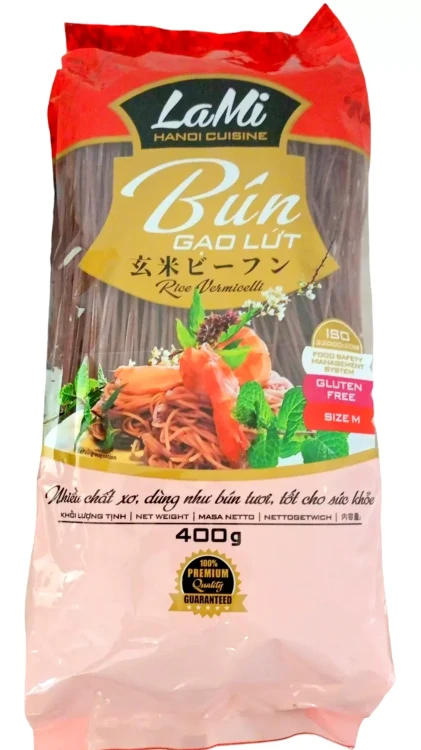 Makaron Ryżowy Brązowy Czerwony Tasiemki Bezglutenowy 400g HIEP LONG