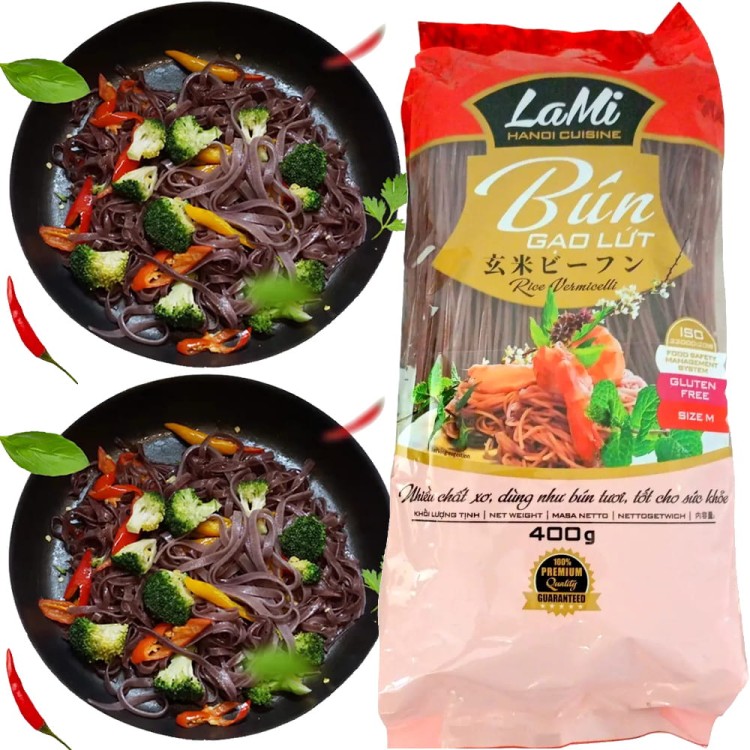 Makaron Ryżowy Brązowy Czerwony Tasiemki Bezglutenowy 400g HIEP LONG