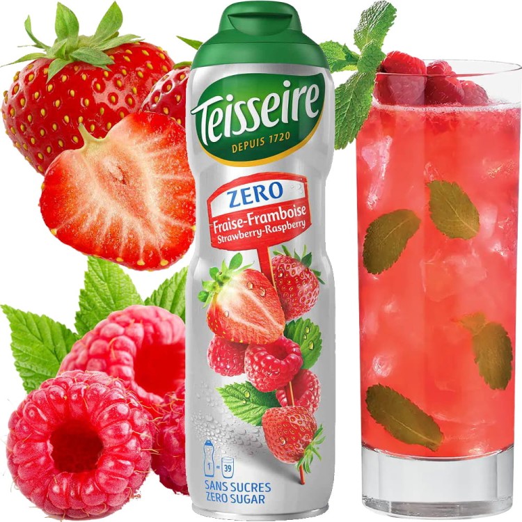 Syrop Koncentrat TRUSKAWKA MALINA Strawberry Raspberry BEZ CUKRU 600ml TEISSEIRE
