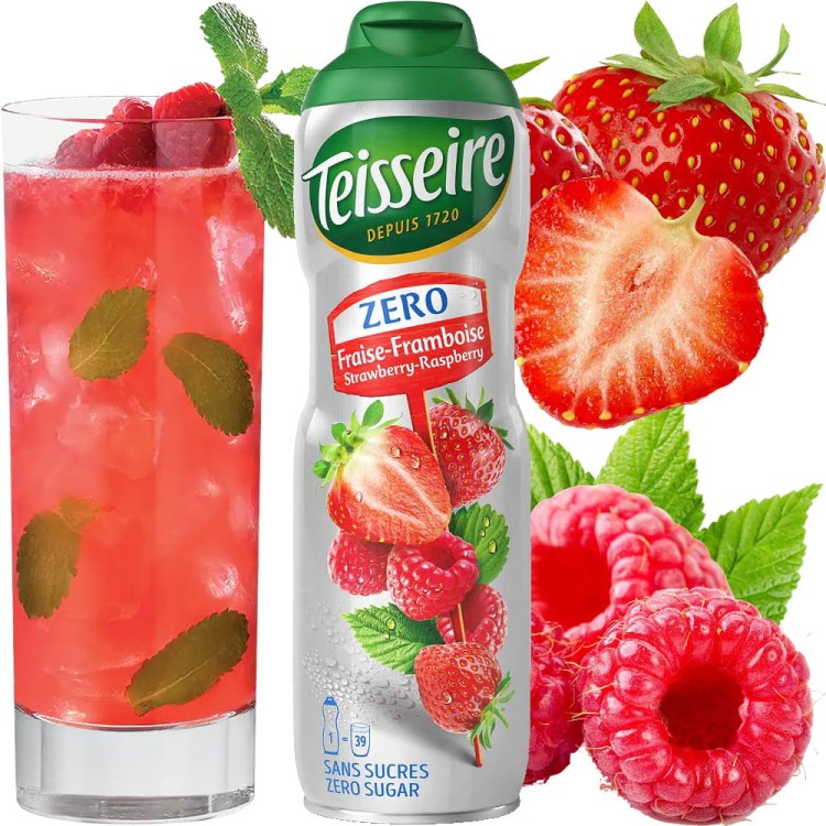 Syrop Koncentrat TRUSKAWKA MALINA Strawberry Raspberry BEZ CUKRU 600ml TEISSEIRE