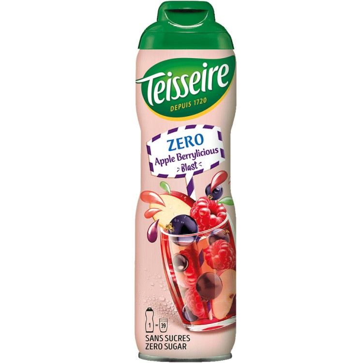 Syrop Koncentrat JABŁKO CZARNA PORZECZKA MALINA Apple Berrylicious Raspberry BEZ CUKRU 600ml TEISSEIRE