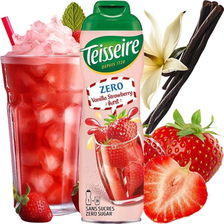 Syrop Koncentrat WANILIA TRUSKAWKA Vanilla Strawberry BEZ CUKRU 600ml TEISSEIRE