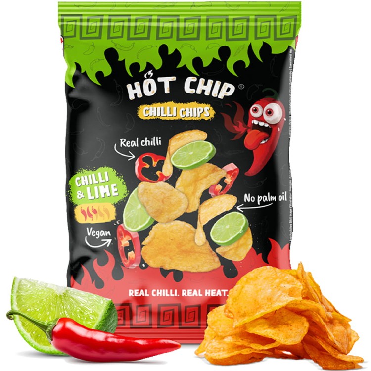 Chipsy Ziemniaczane z Chilli i Limonką Zdrowe Bez Dodatków 80g HOT CHIP