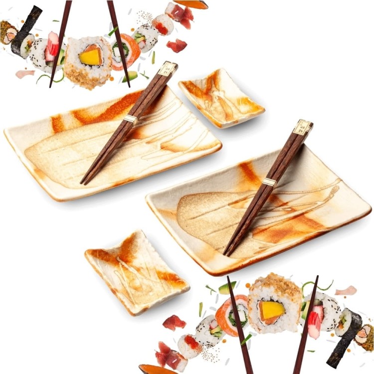 Zestaw Ceramiki Do Sushi Kurage Kremowo Żółty Dla 2 Osób EDO JAPAN