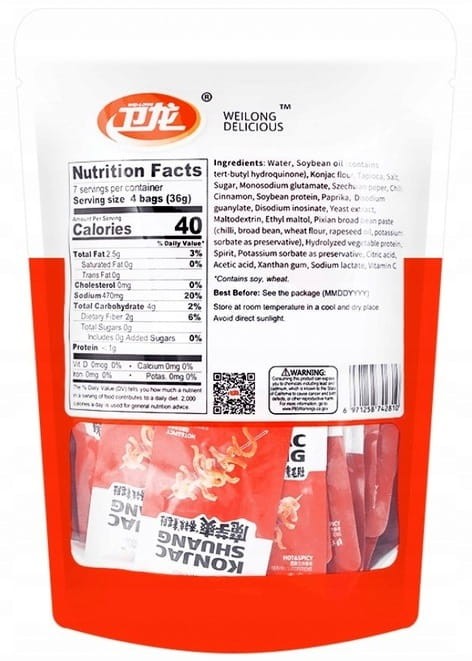 Chińska Pikantna Przekąska Konjac Shuang HOT & SPICY 252g WEI-LONG