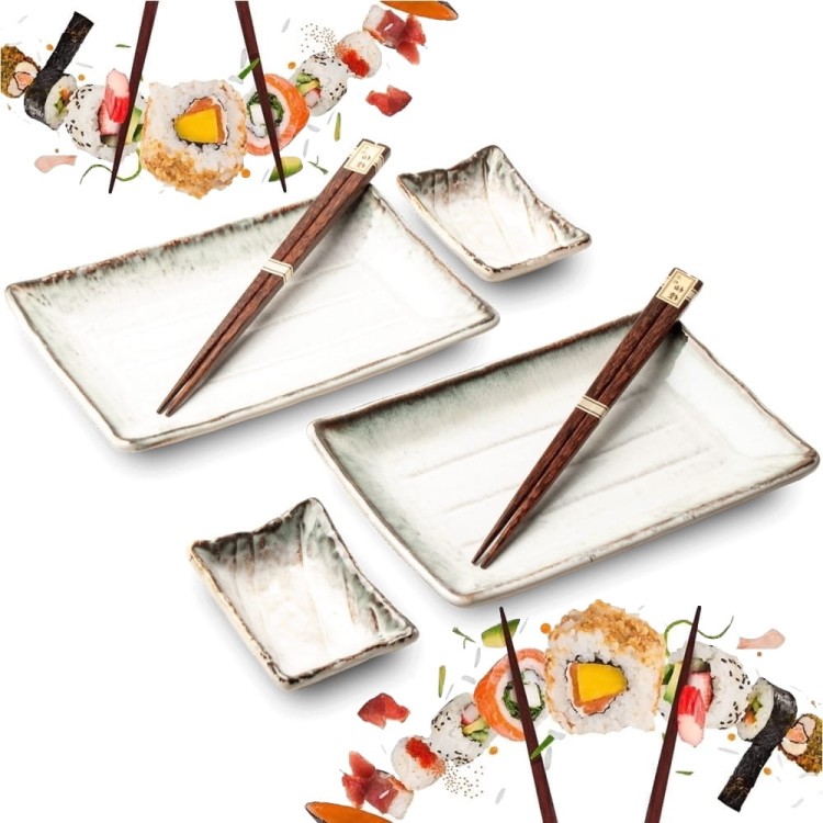 Zestaw Ceramiki Do Sushi Tsuno Kremowo-Szary Dla 2 Osób EDO JAPAN