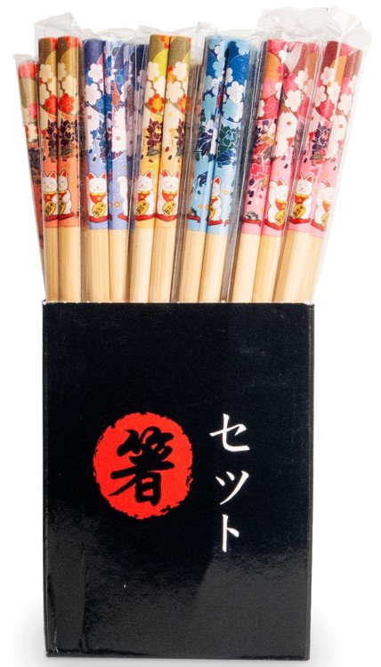 Para Japońskich Pałeczek o Różnych Wzorach Kwiaty i Koty 22,5cm EMRO AZIATICA