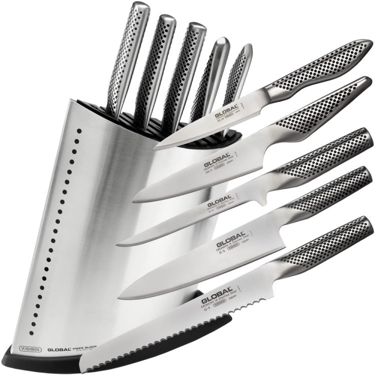 Global Japoński Komplet 5 Noży w Stalowym Bloku GKB52-SET5