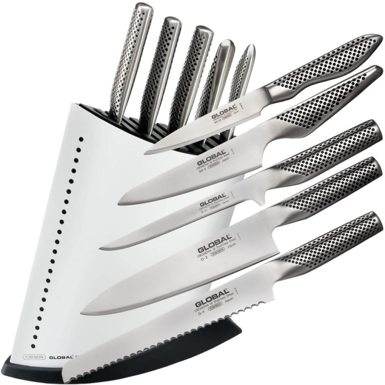 Global Japoński Komplet 5 Noży w Białym Bloku GKB52CW-SET5