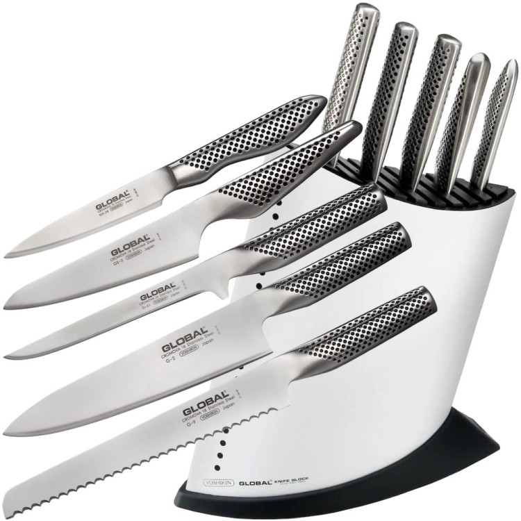 Global Japoński Komplet 5 Noży w Białym Bloku GKB52CW-SET5