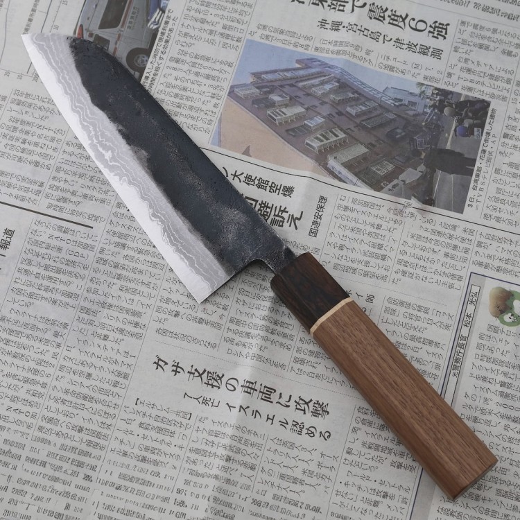 Kanetsune Shirogami#2 Damascus MATSU-ZUMI-YAKI Japoński Nóż Santoku 17cm