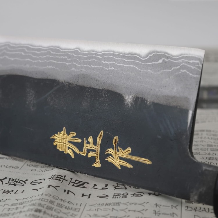 Kanetsune Shirogami#2 Damascus Kurouchi Japoński Nóż Nakiri 16,5cm