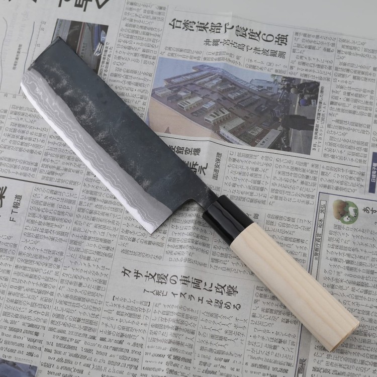 Kanetsune Shirogami#2 Damascus Kurouchi Japoński Nóż Nakiri 16,5cm