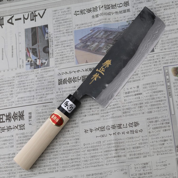 Kanetsune Shirogami#2 Damascus Kurouchi Japoński Nóż Nakiri 16,5cm