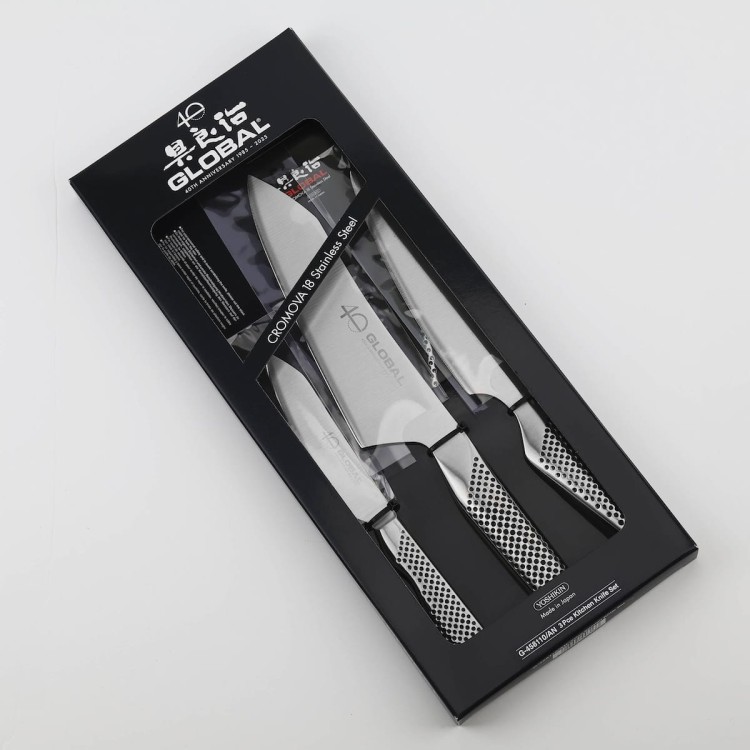 Global Japoński Zestaw 3 Noży Kuchennych Stal Nierdzewna Wysokiej Jakości Limited 40th Anniversary G-458110/AN