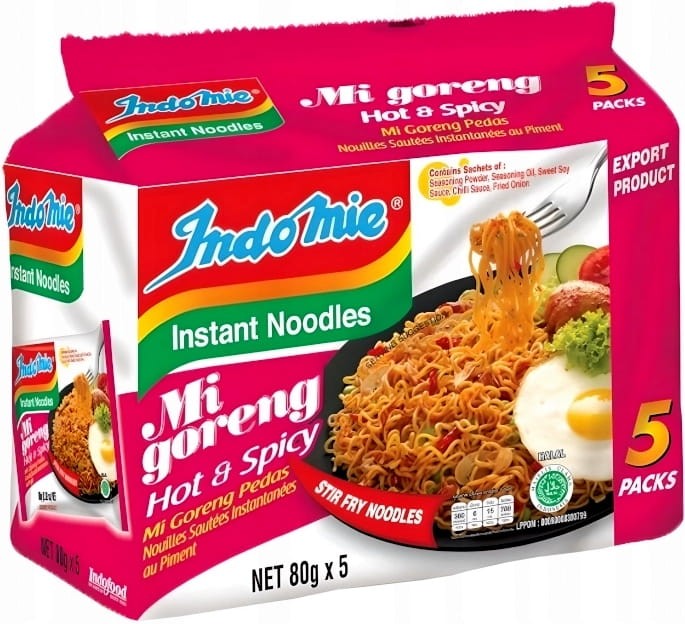 WIELOPAK Makaron Mi Goreng Stri Fry Spicy Pedas Indonezyjski 5x80g INDOMIE