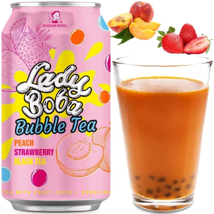 Herbata Czarna Bąbelkowa Bubble Tea Brzoskwinia Truskawka 320ml Lady Boba MADAM HONG