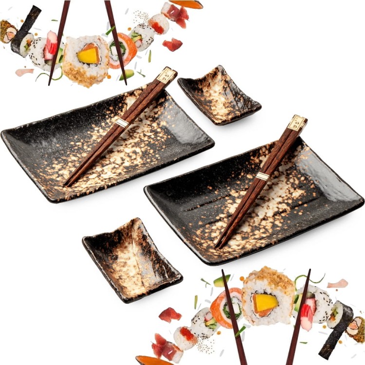 Zestaw Ceramiki Do Sushi Yogan Brązowo-Szary Dla 2 Osób EDO JAPAN