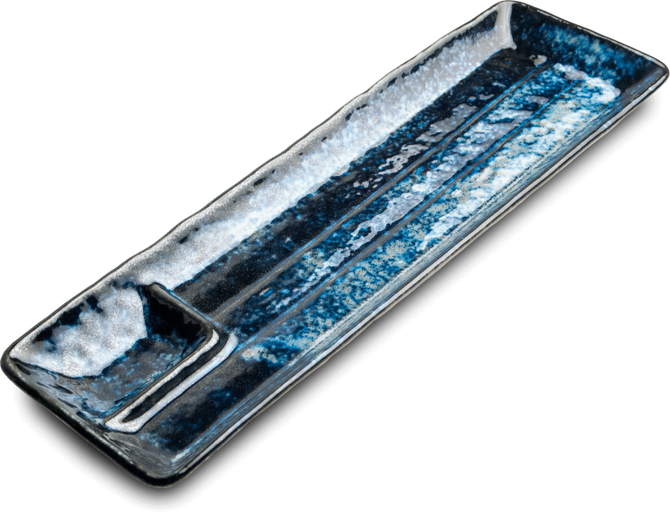 Ceramiczny Talerz Do Serwowania Sushi Niebiesko Szary z Miejscem Na Sos 33,5cm x 10,5cm x 2,5cm EDO JAPAN