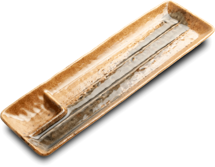 Ceramiczny Talerz Do Serwowania Sushi Brązowo Zielony z Miejscem Na Sos 33,5cm x 10,5cm x 2,5cm EDO JAPAN
