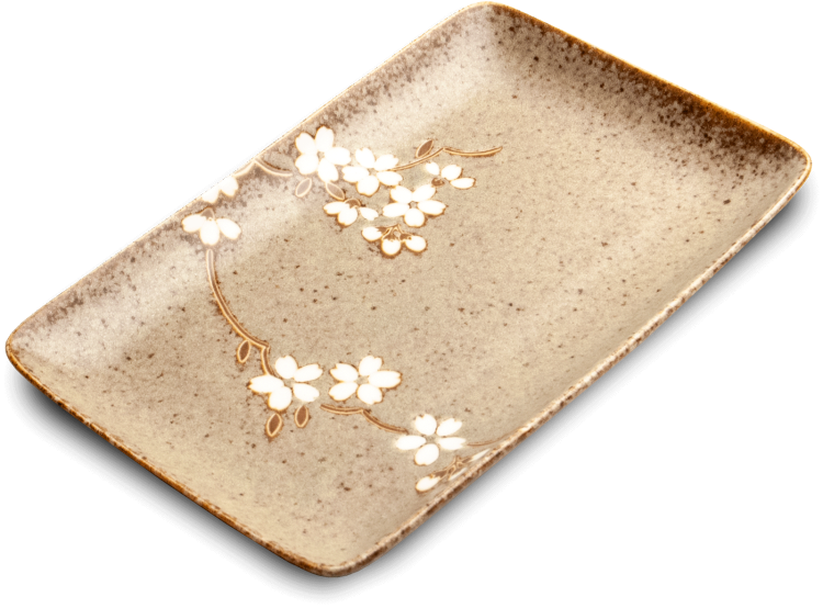 Ceramiczny Talerz Do Serwowania Sushi Brązowo Szary Kwiaty 21cm x 13,5cm x 3cm EDO JAPAN