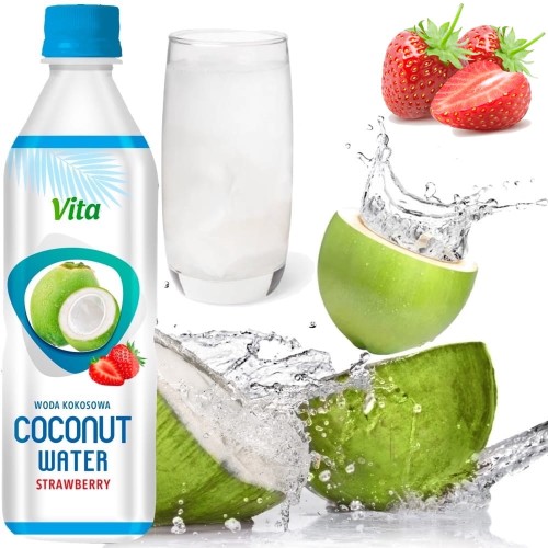 Naturalna Zdrowa Woda Kokosowa z Zielonego Kokosa 100% Nawodnienie Truskawka 500ml 0,5L VITA