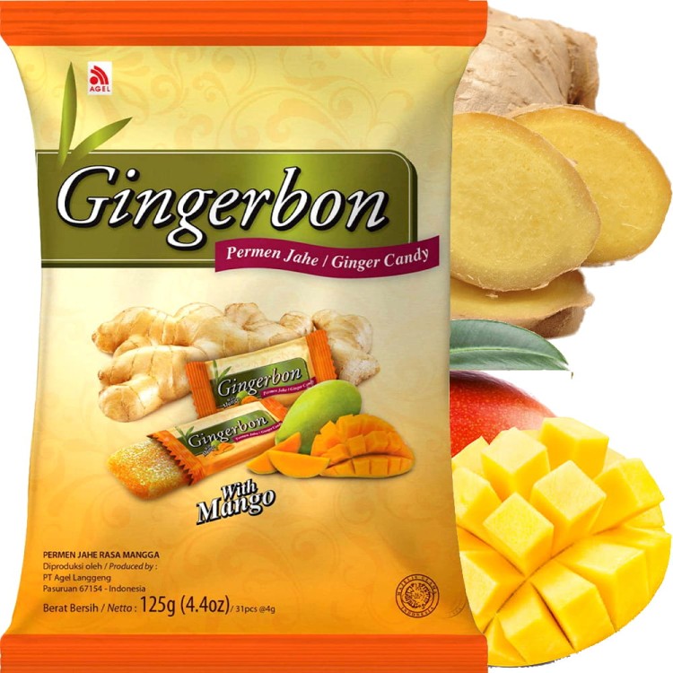 ZESTAW 4 RODZAJE Cukierki Imbirowe Original Cytryna-Mód Mango i Mięta 4x125g GINGERBON