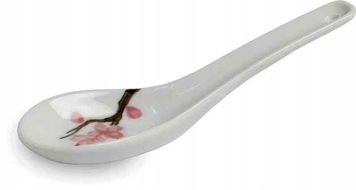 Orientalna Łyżka Łyżeczka Porcelanowa Do Zupy Biała Kwiaty Sakura 14,5cm EMRO AZIATICA