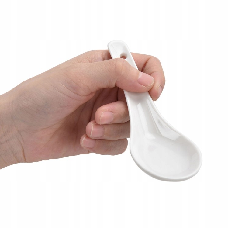 Orientalna Łyżka Łyżeczka Porcelanowa Do Zupy Biała Kwiaty Sakura 14,5cm EMRO AZIATICA