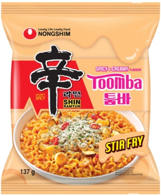 Koreański Błyskawiczny Makaron Instant Shin Ramyun Stir Fry Spicy Creamy Toomba 137g NONGSHIM